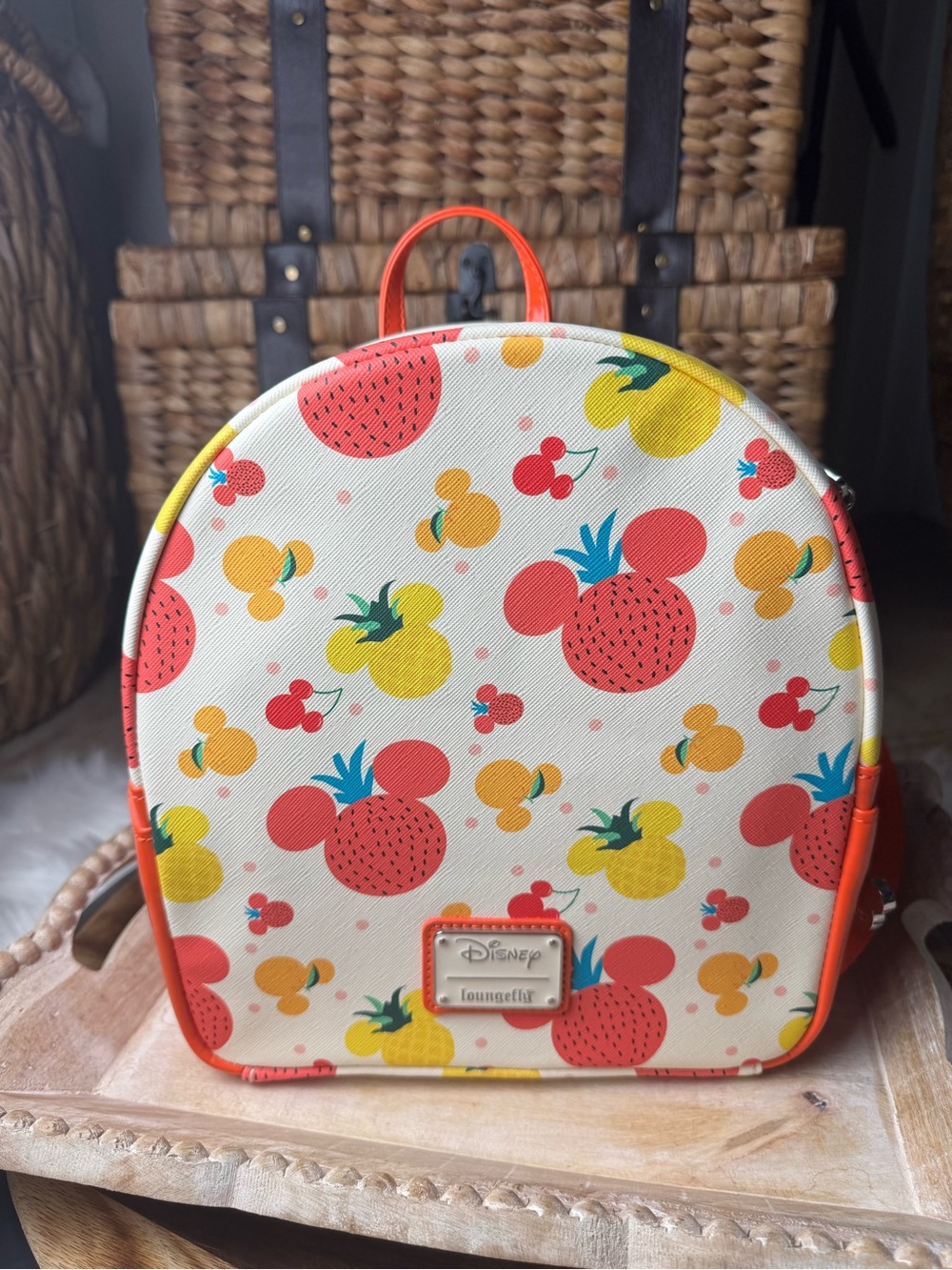 Disney Loungefly Cream fruit Mickey/Minnie Mini Backpack..